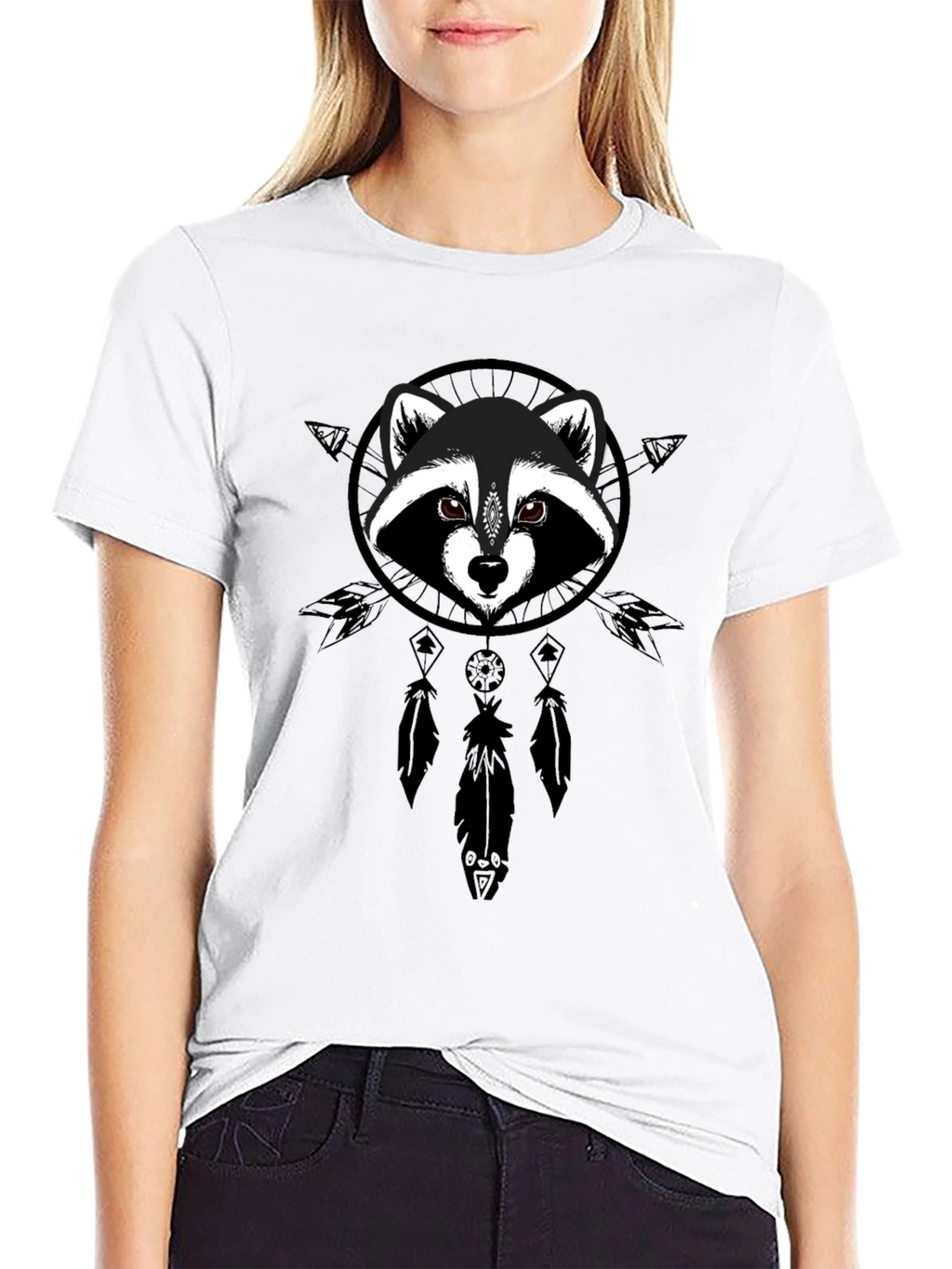 Raccoon Dreamcatcher Graphic Tee - Black Cotton Comfort