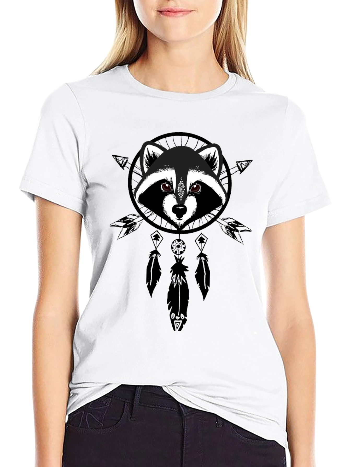 Raccoon Dreamcatcher Graphic Tee - Black Cotton Comfort