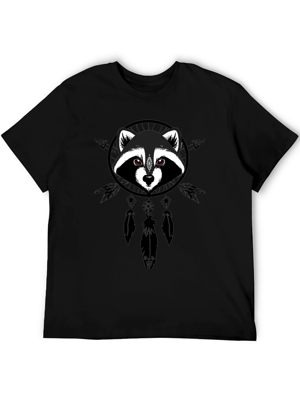 Raccoon Dreamcatcher Graphic Tee - Black Cotton Comfort