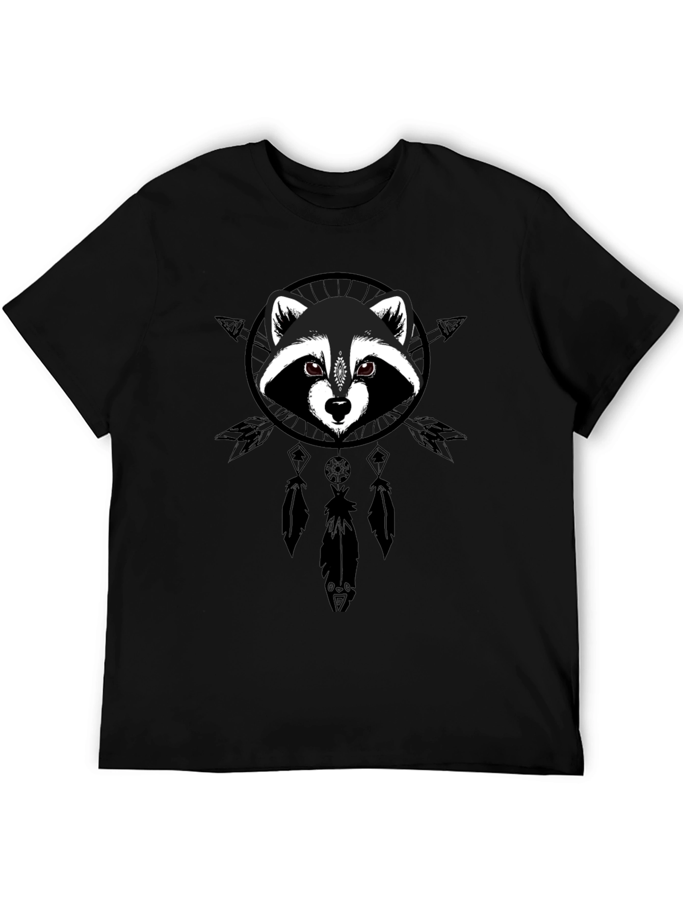 Raccoon Dreamcatcher Graphic Tee - Black Cotton Comfort