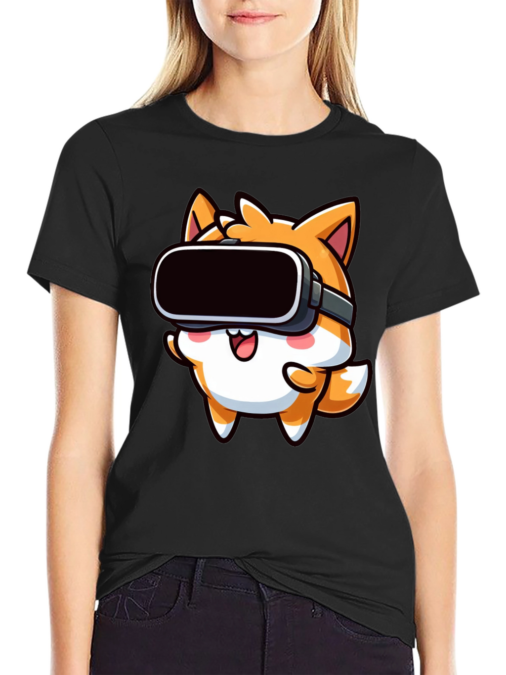 VR Fox Black T-Shirt - Cute Gamer Tee