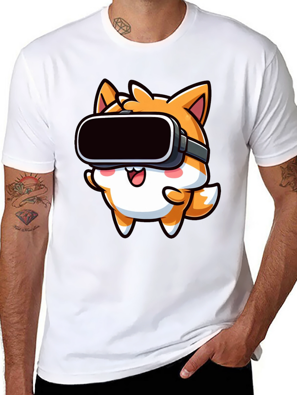 VR Fox Black T-Shirt - Cute Gamer Tee