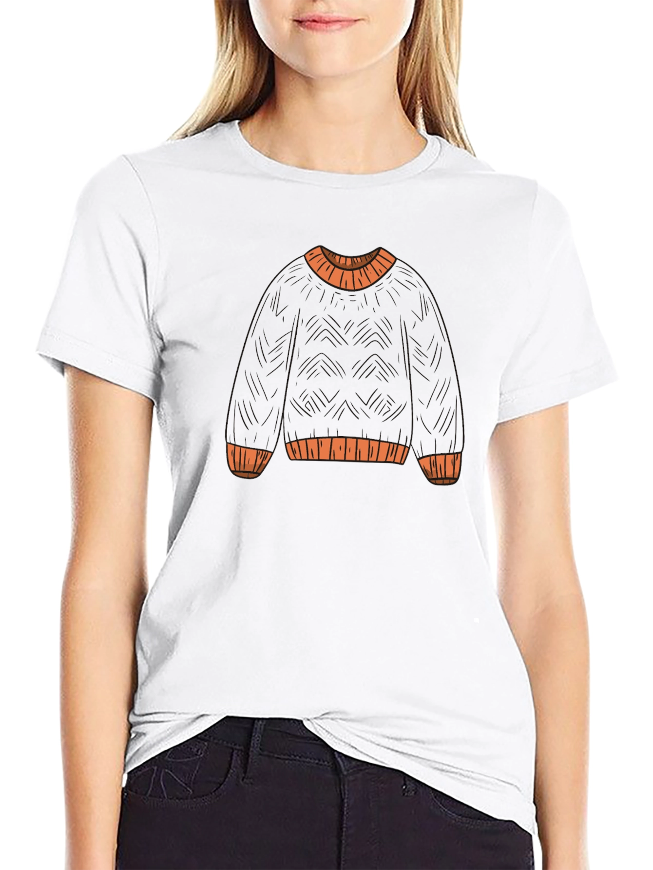 Novelty Sweater Print Black T-Shirt