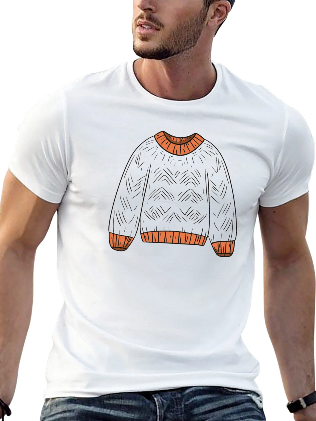 Novelty Sweater Print Black T-Shirt