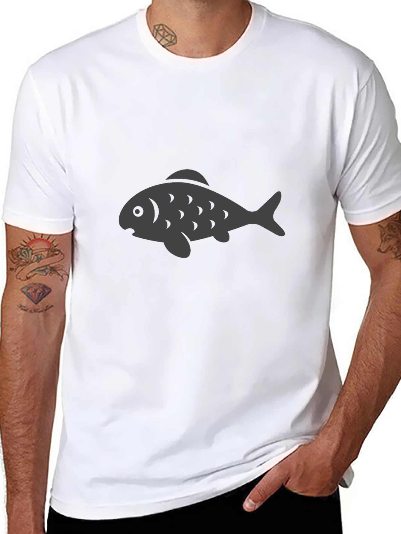 Black T-Shirt with Gray Fish Graphic