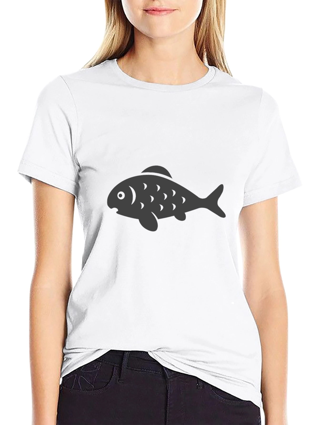 Black T-Shirt with Gray Fish Graphic