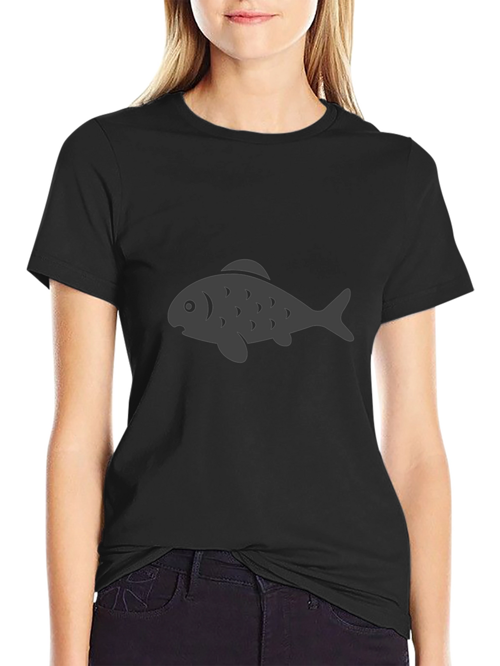 Black T-Shirt with Gray Fish Graphic
