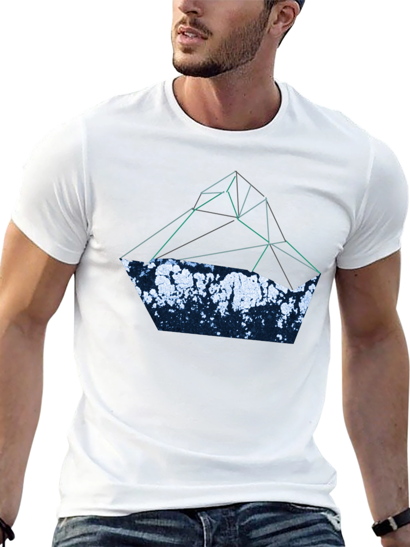 Abstract Geometric Mountain T-Shirt - Black