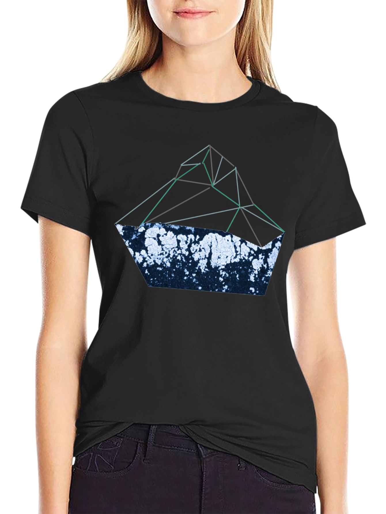 Abstract Geometric Mountain T-Shirt - Black