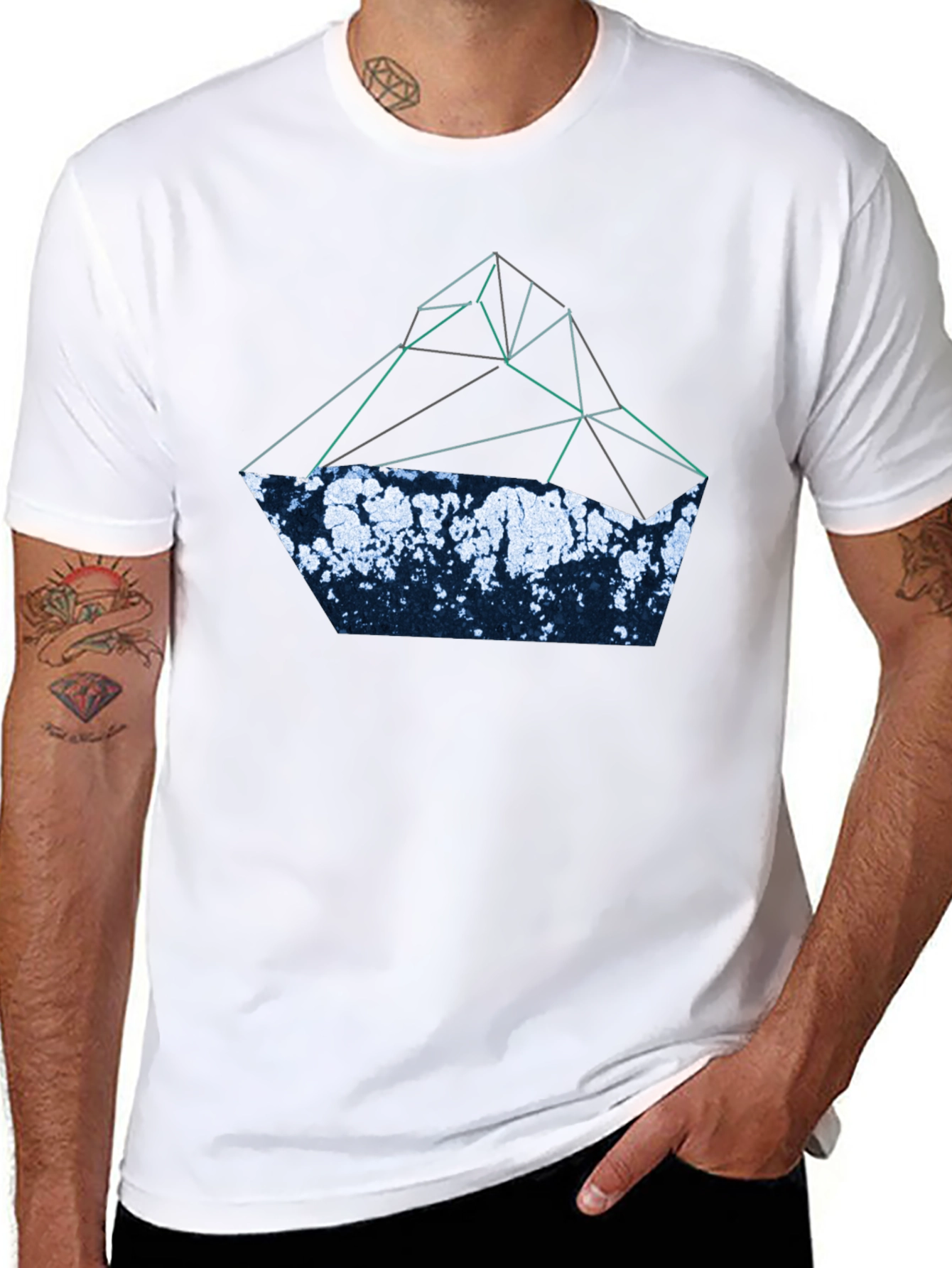 Abstract Geometric Mountain T-Shirt - Black