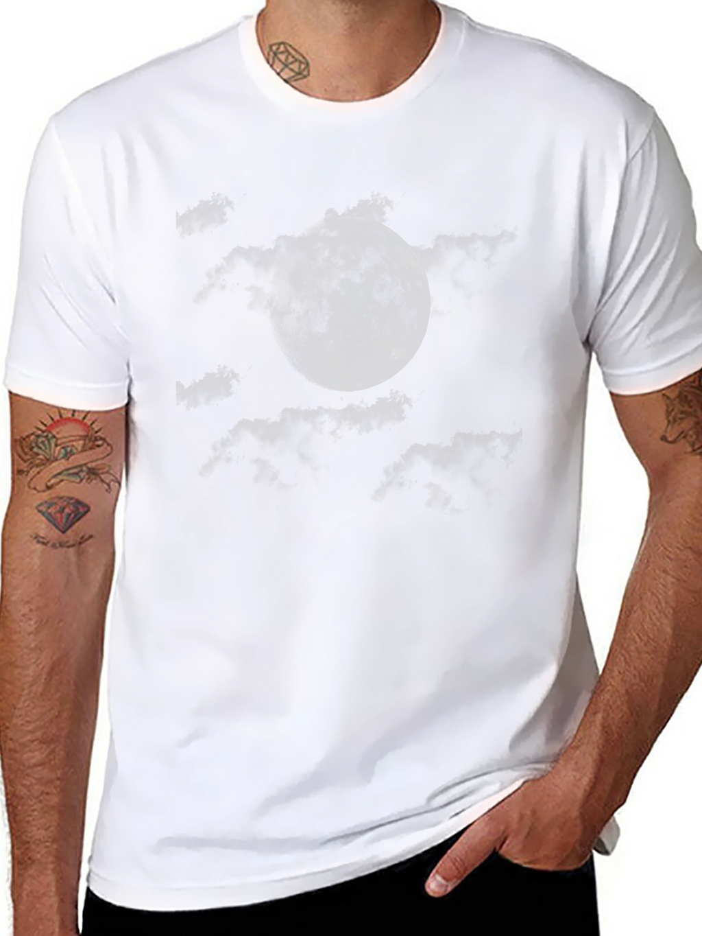 Moon and Clouds Graphic T-Shirt - Stylish Black Tee