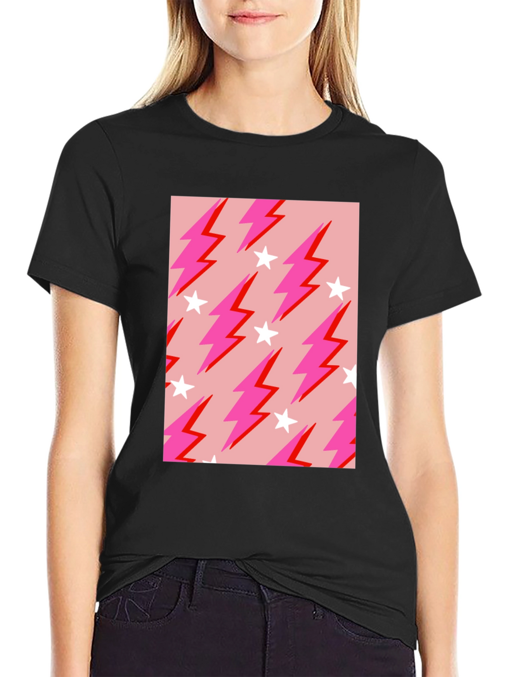 Lightning Bolt Star Graphic Tee - Trendy Casual Style