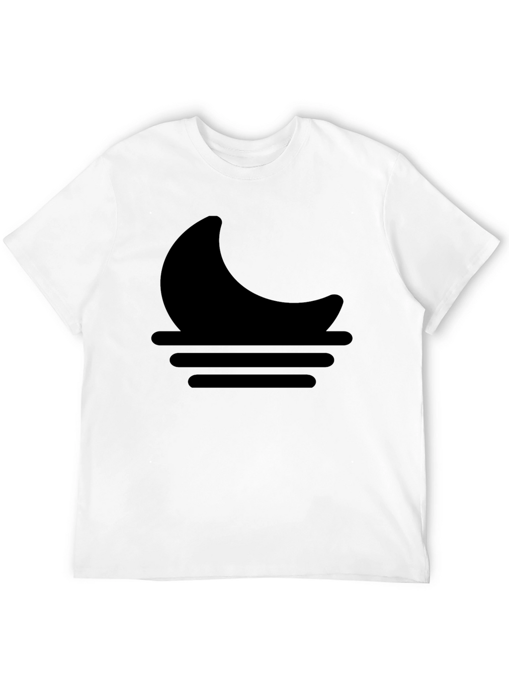 Minimalist Moon & Waves Graphic Black T-Shirt