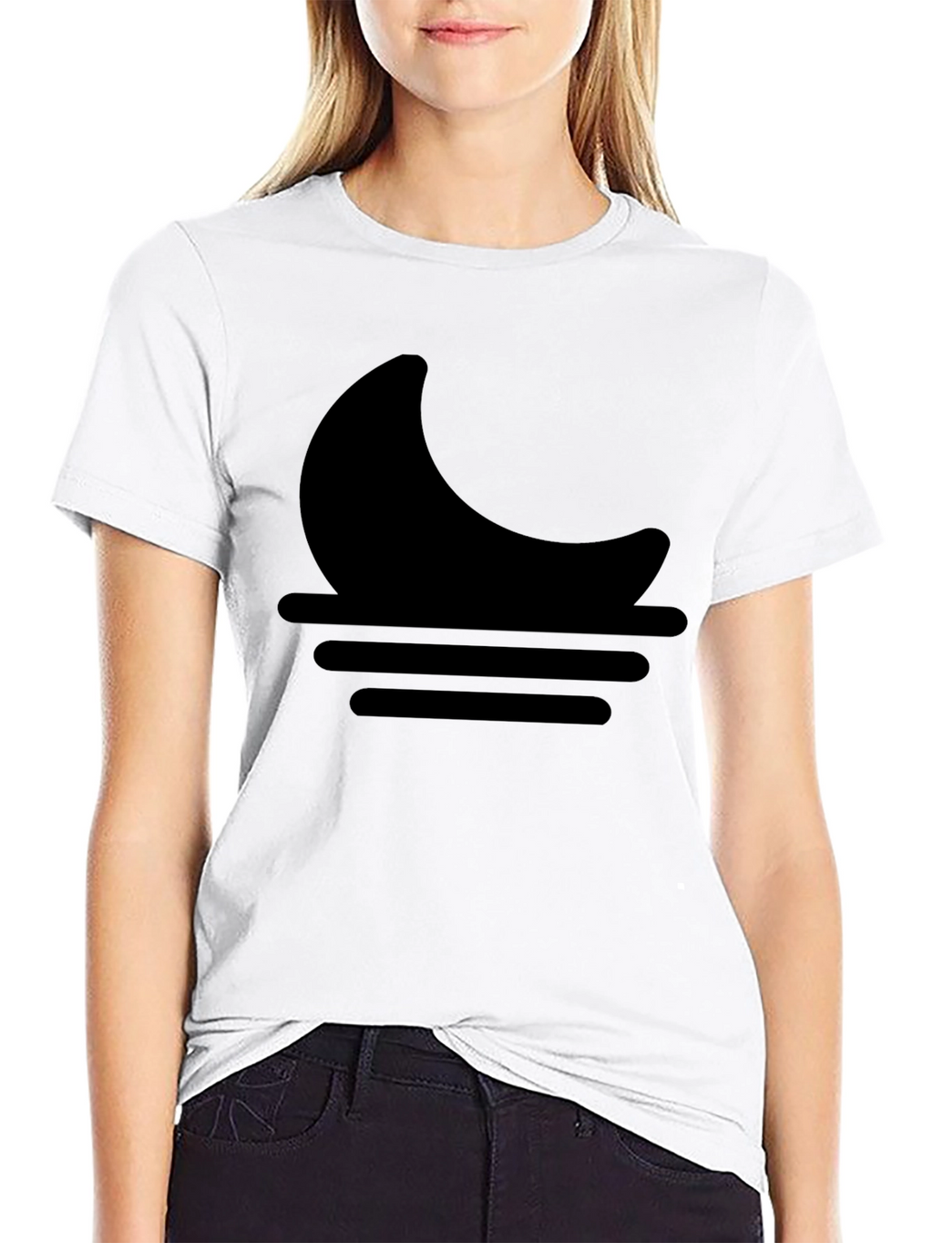Minimalist Moon & Waves Graphic Black T-Shirt