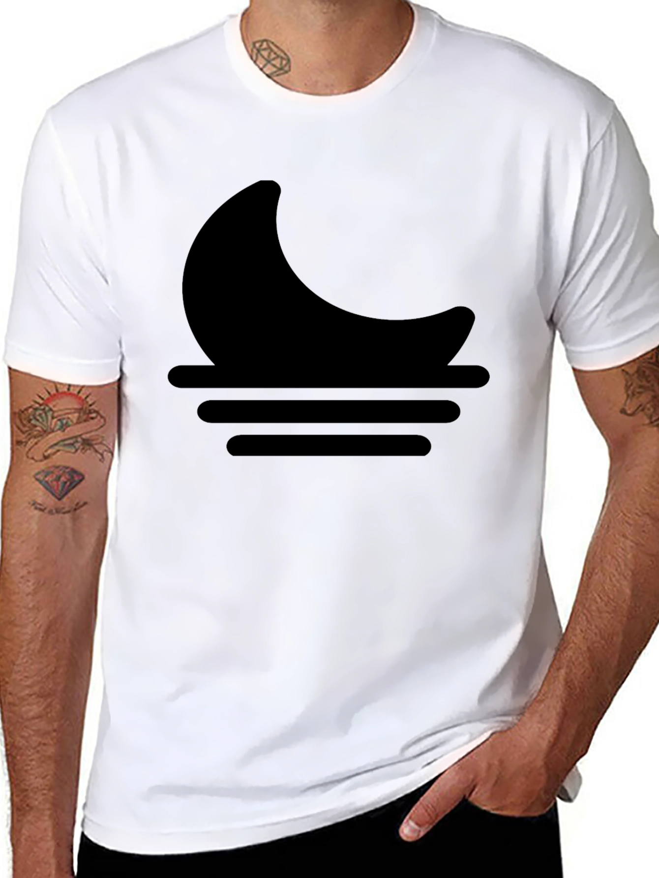 Minimalist Moon & Waves Graphic Black T-Shirt