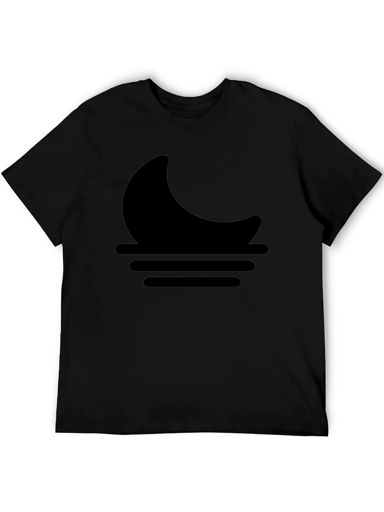 Minimalist Moon & Waves Graphic Black T-Shirt