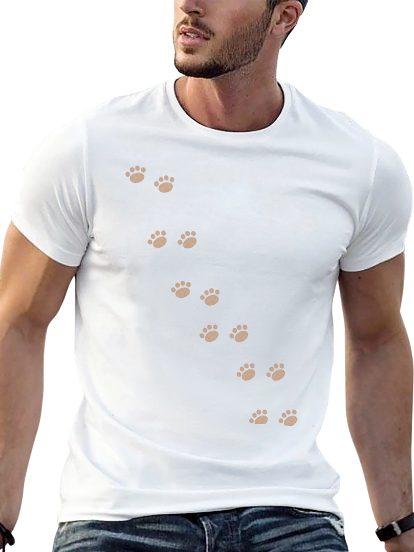 Paw Print T-Shirt - Black Cotton Casual Wear