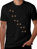 Paw Print T-Shirt - Black Cotton Casual Wear