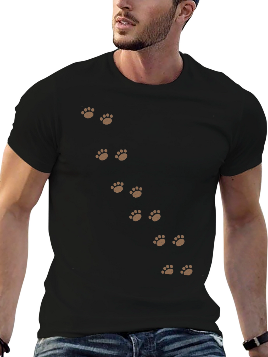 Paw Print T-Shirt - Black Cotton Casual Wear