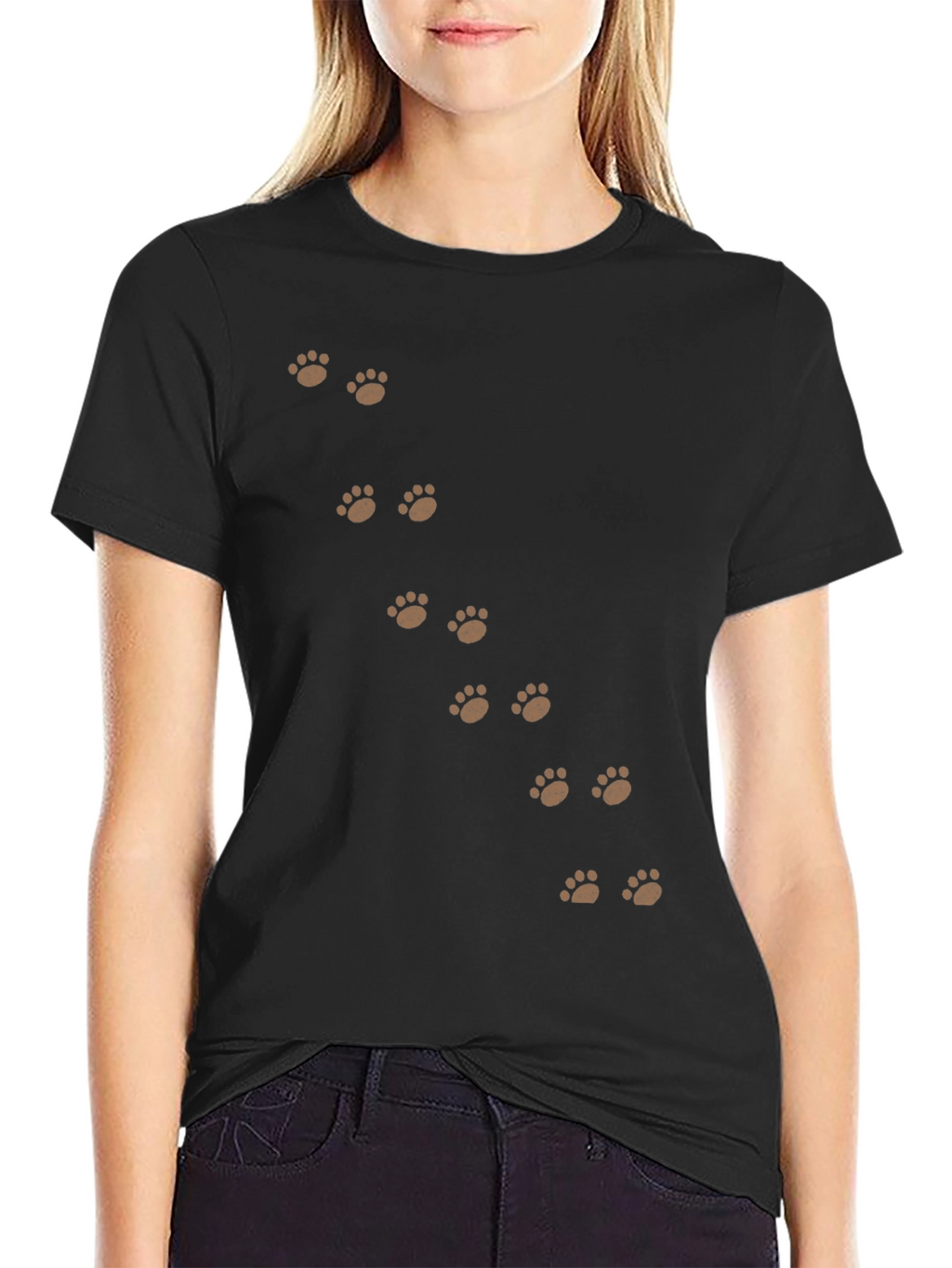 Paw Print T-Shirt - Black Cotton Casual Wear