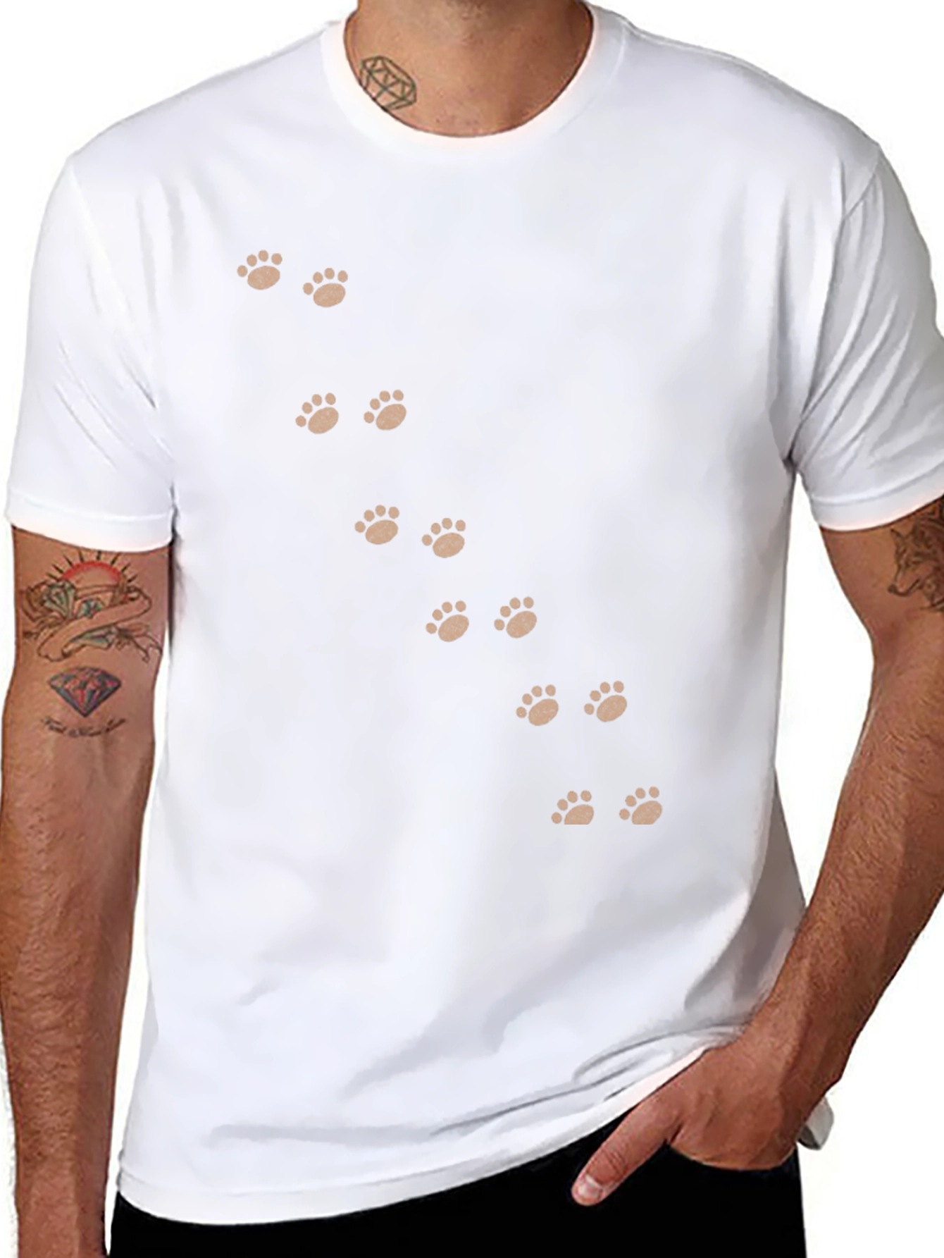Paw Print T-Shirt - Black Cotton Casual Wear