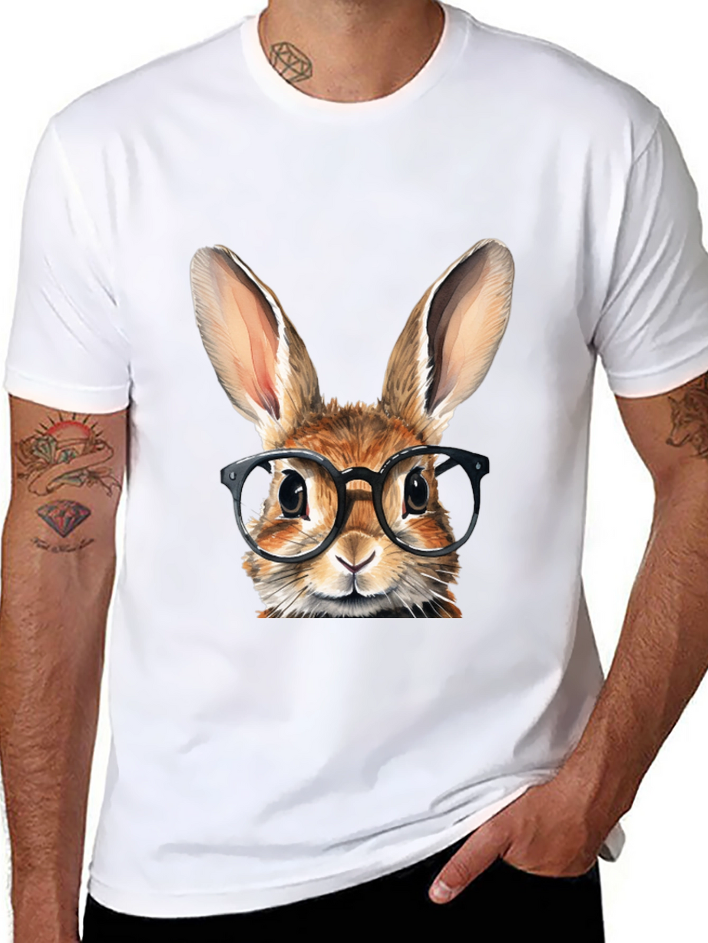 Rabbit with Glasses Graphic Tee - Black