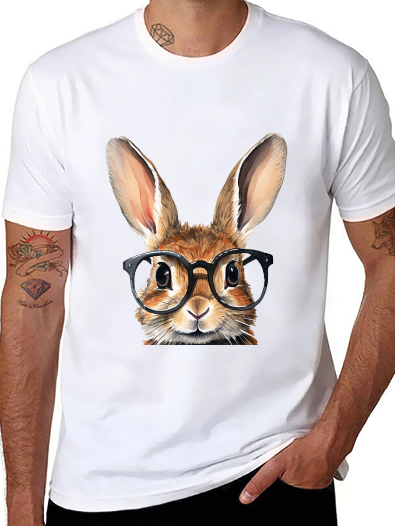 Rabbit with Glasses Graphic Tee - Black
