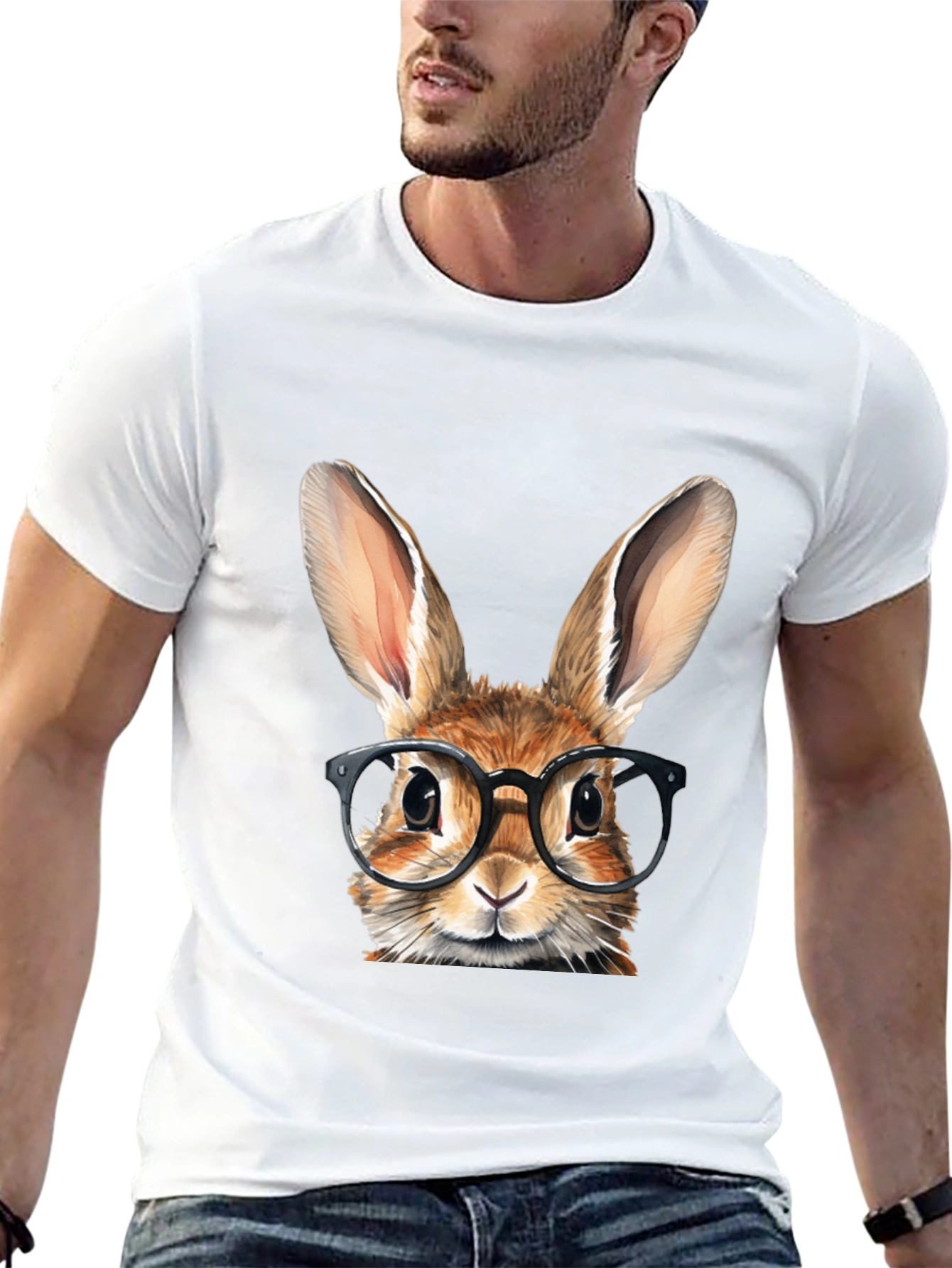 Rabbit with Glasses Graphic Tee - Black