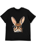 Rabbit with Glasses Graphic Tee - Black