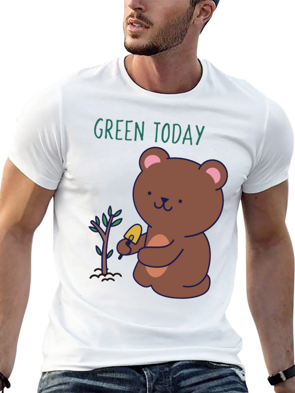 Green Today Bear Planting T-Shirt