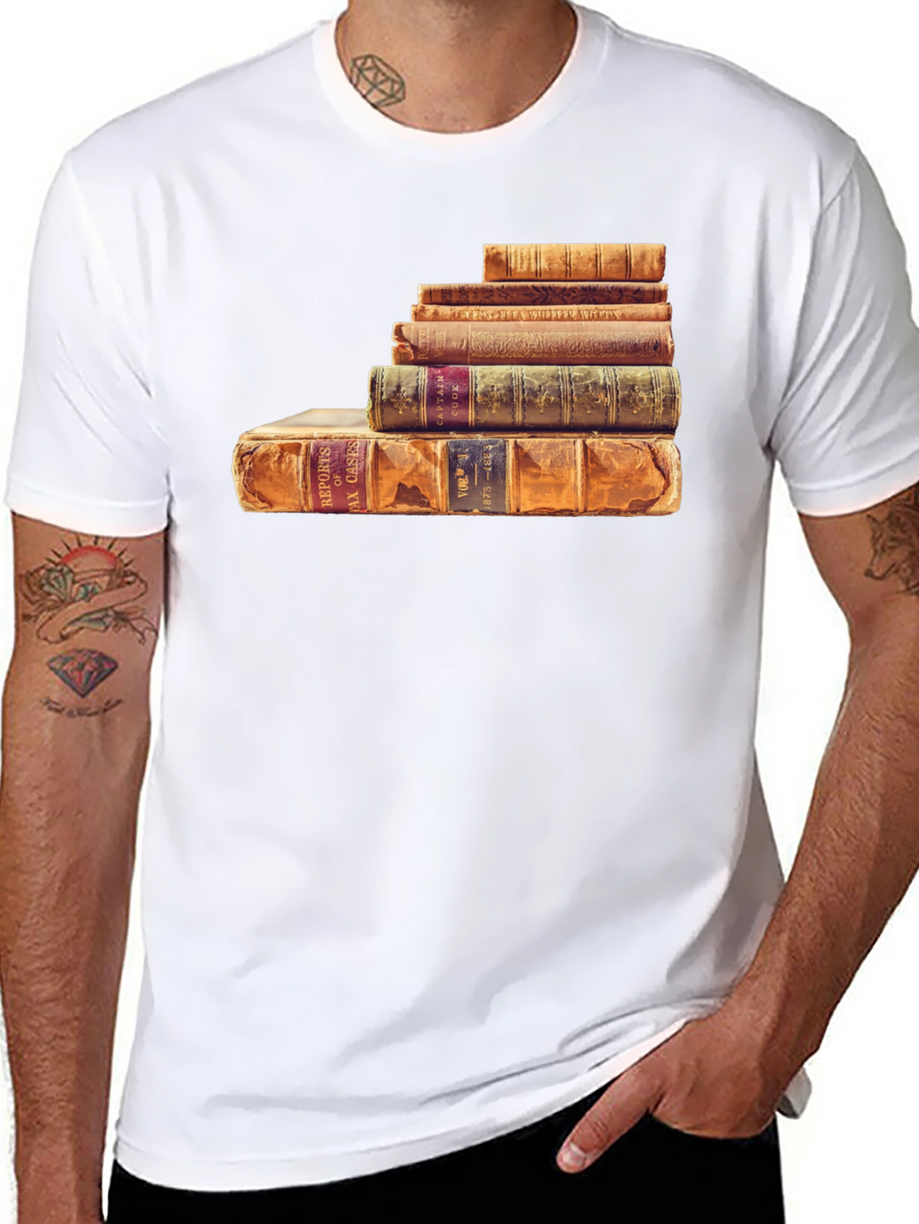 Stacked Books Graphic Tee - Literary Style
