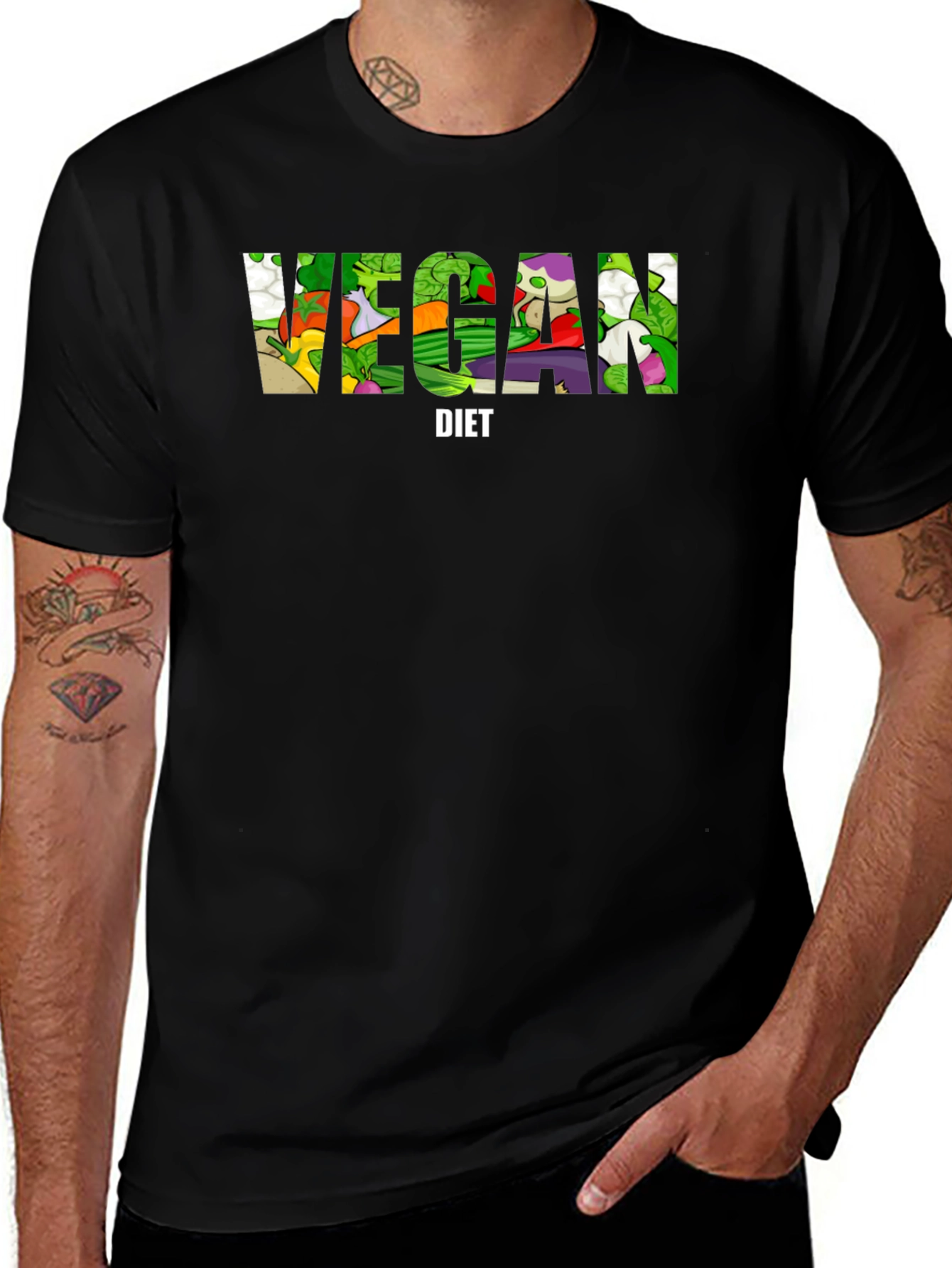 Vegan Diet T-Shirt - Black Cotton Graphic Tee