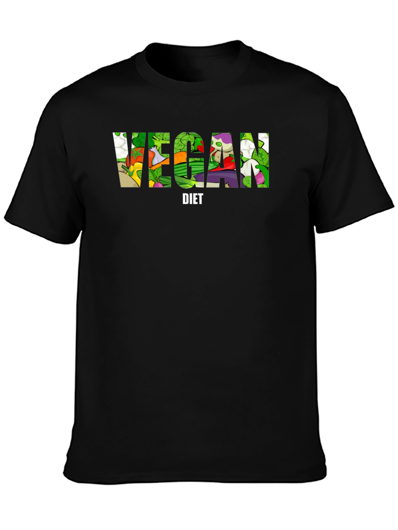 Vegan Diet T-Shirt - Black Cotton Graphic Tee