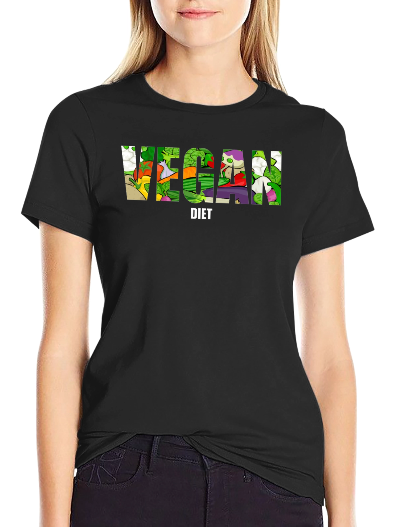 Vegan Diet T-Shirt - Black Cotton Graphic Tee