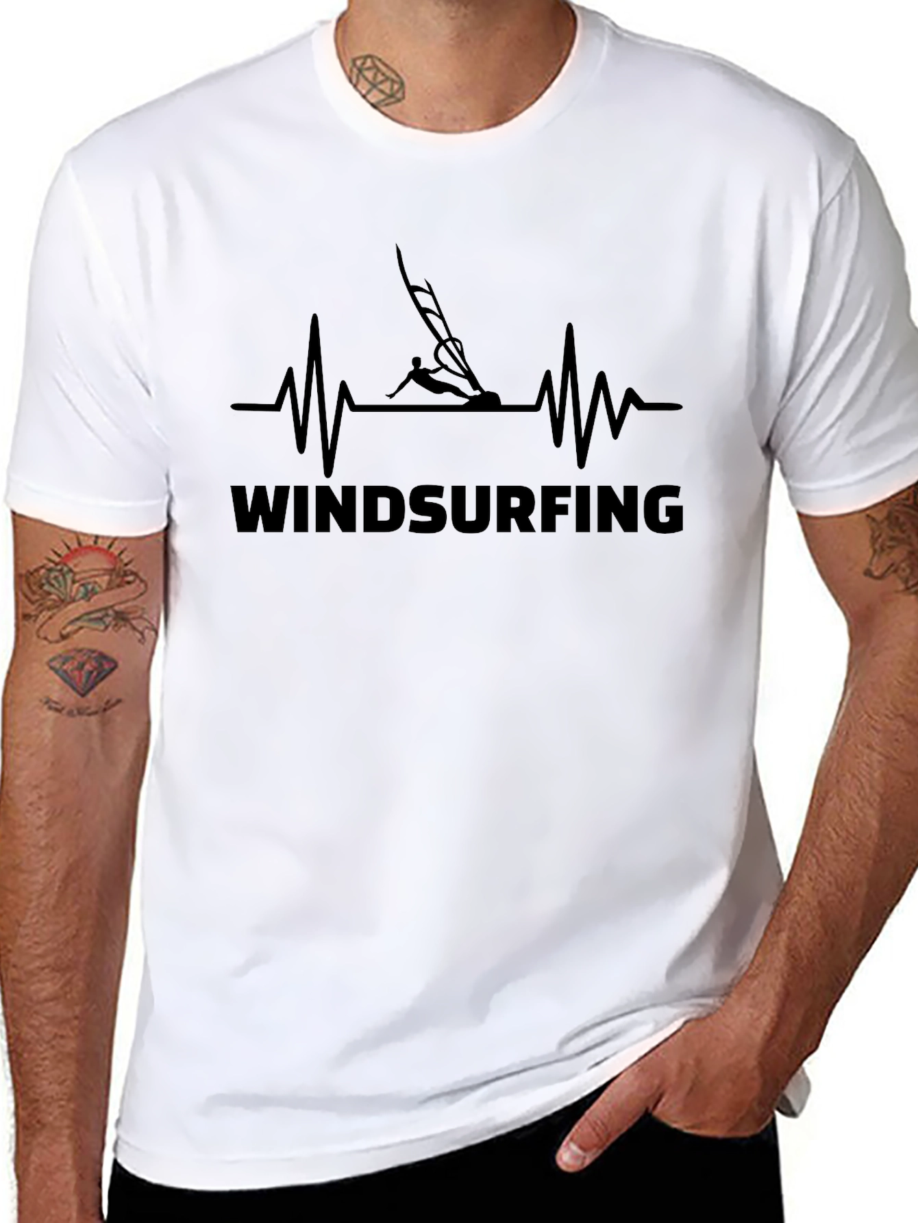 Windsurfing Heartbeat Graphic Tee - Black