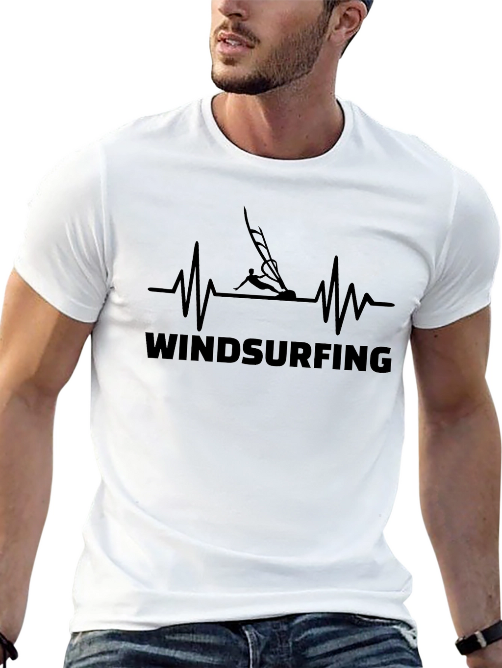 Windsurfing Heartbeat Graphic Tee - Black