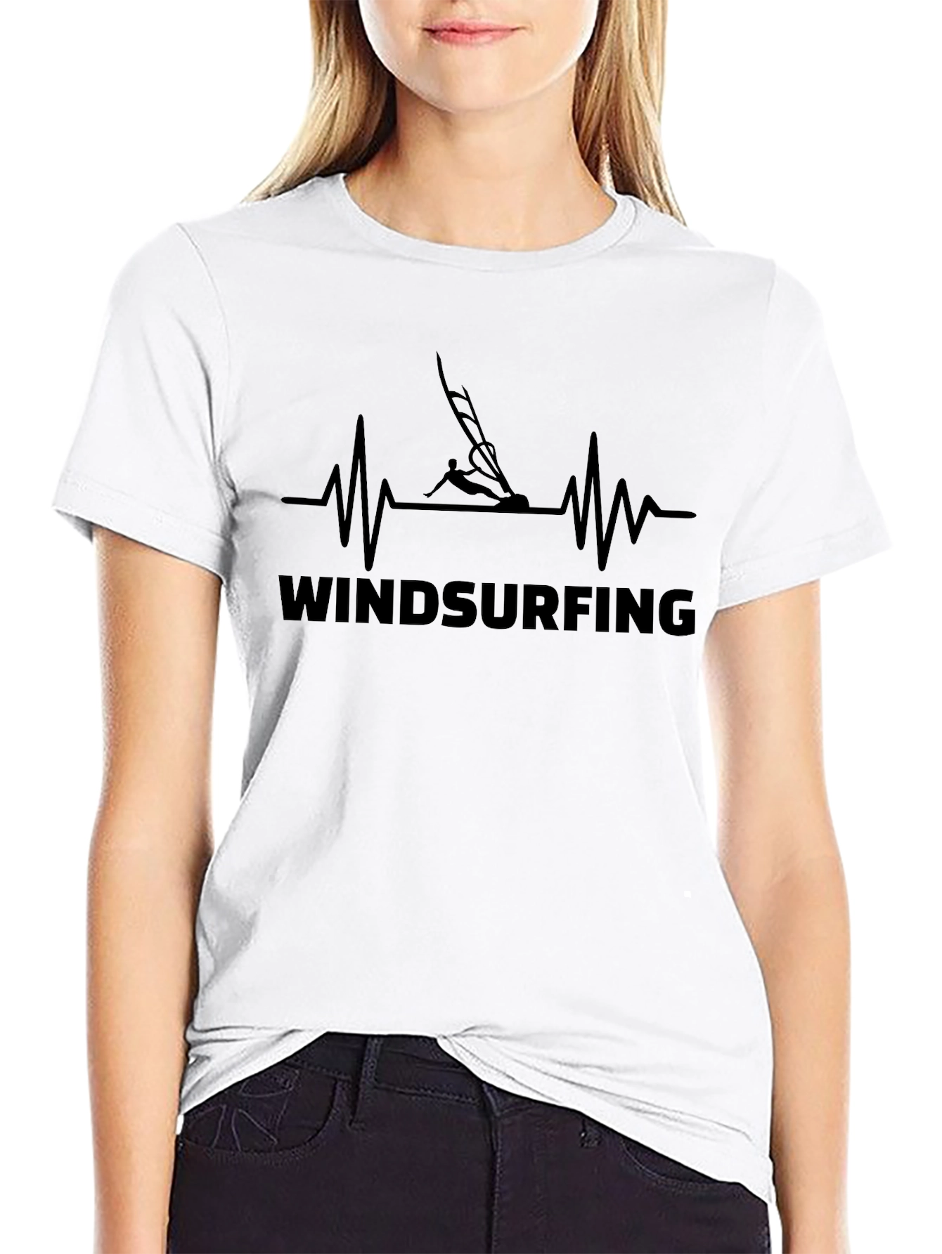 Windsurfing Heartbeat Graphic Tee - Black