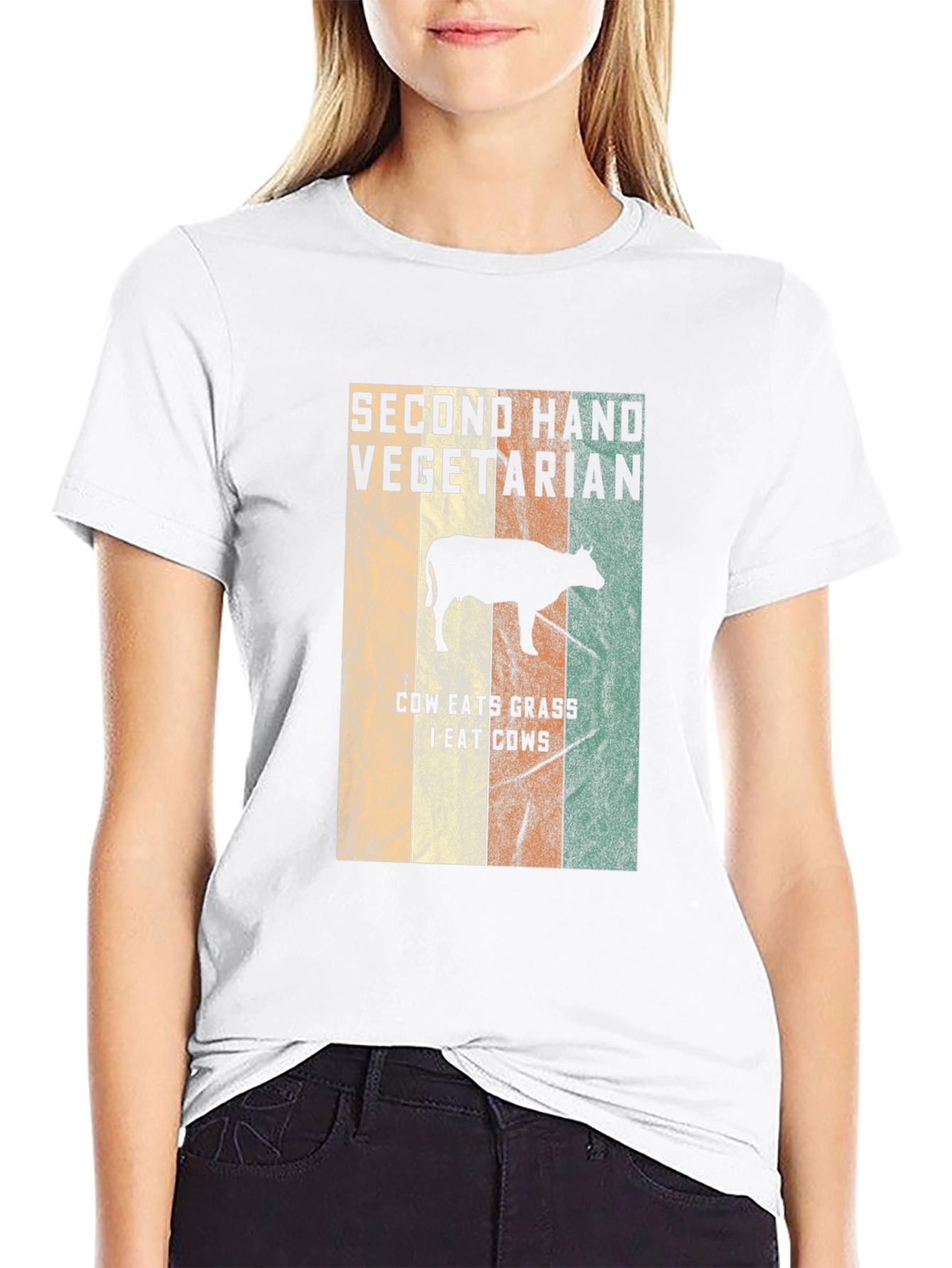 Second Hand Vegetarian T-Shirt Funny Cow Graphic Tee