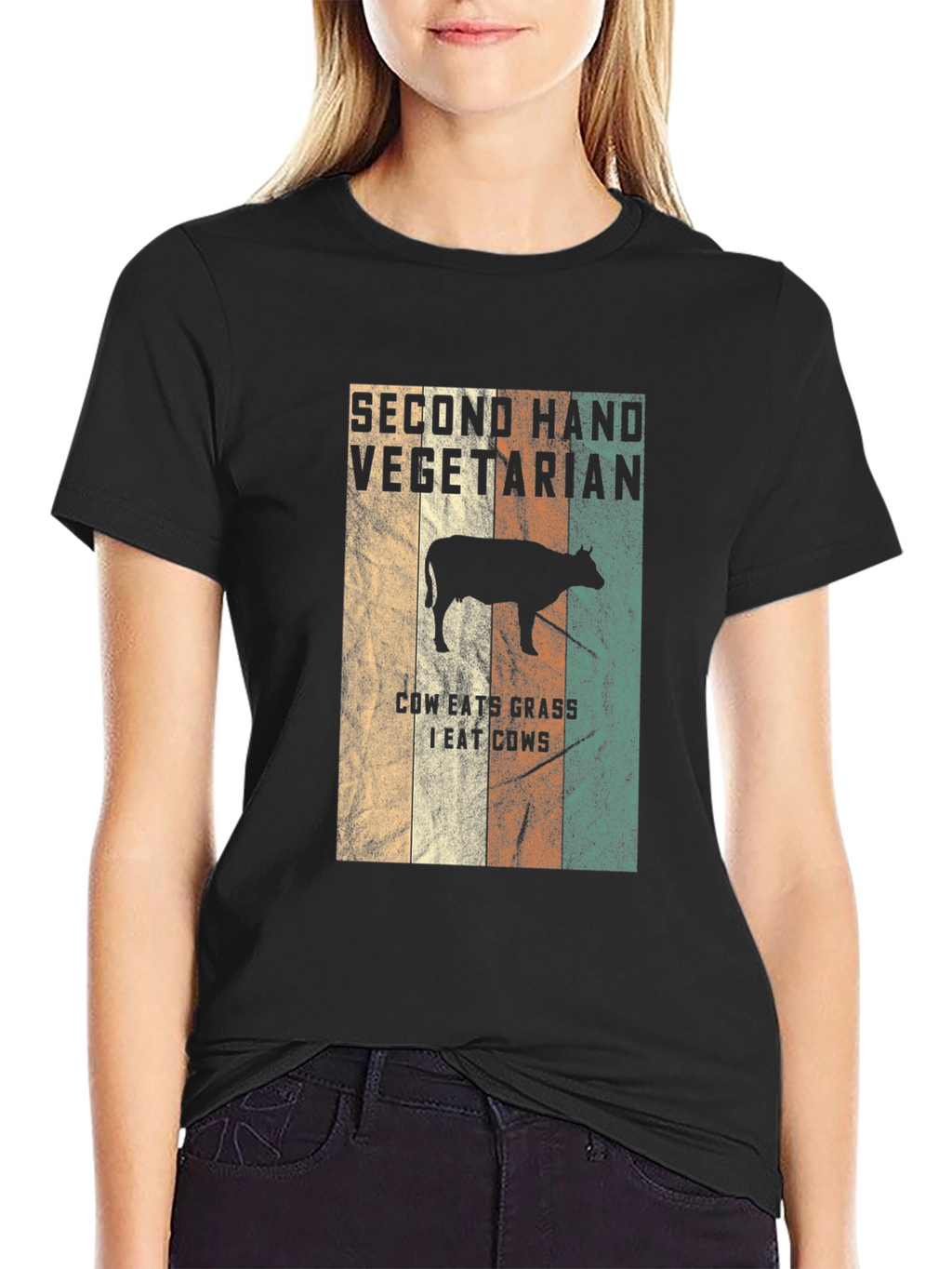 Second Hand Vegetarian T-Shirt Funny Cow Graphic Tee