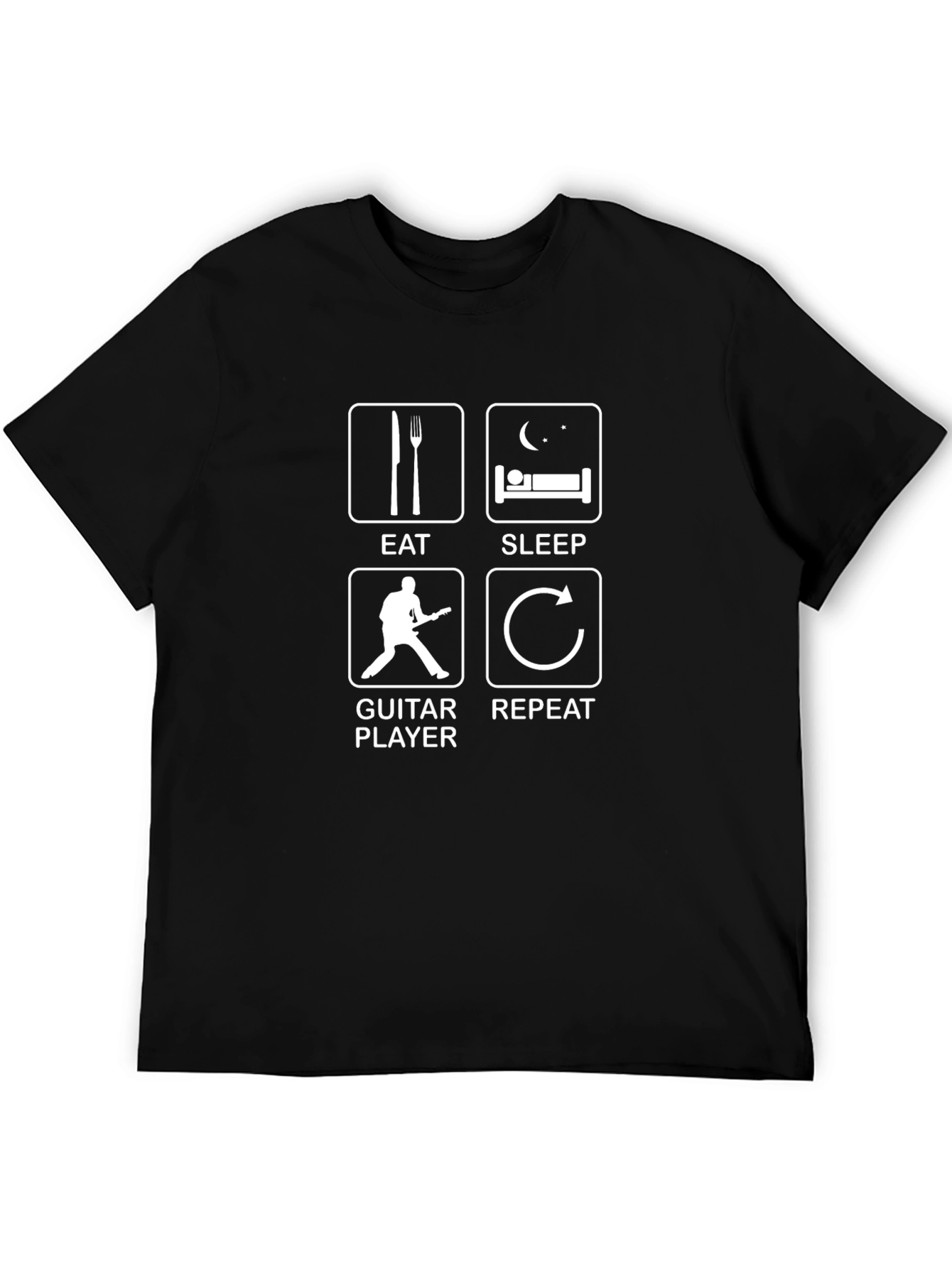 Eat Sleep Guitar Repeat Black Graphic T-Shirt