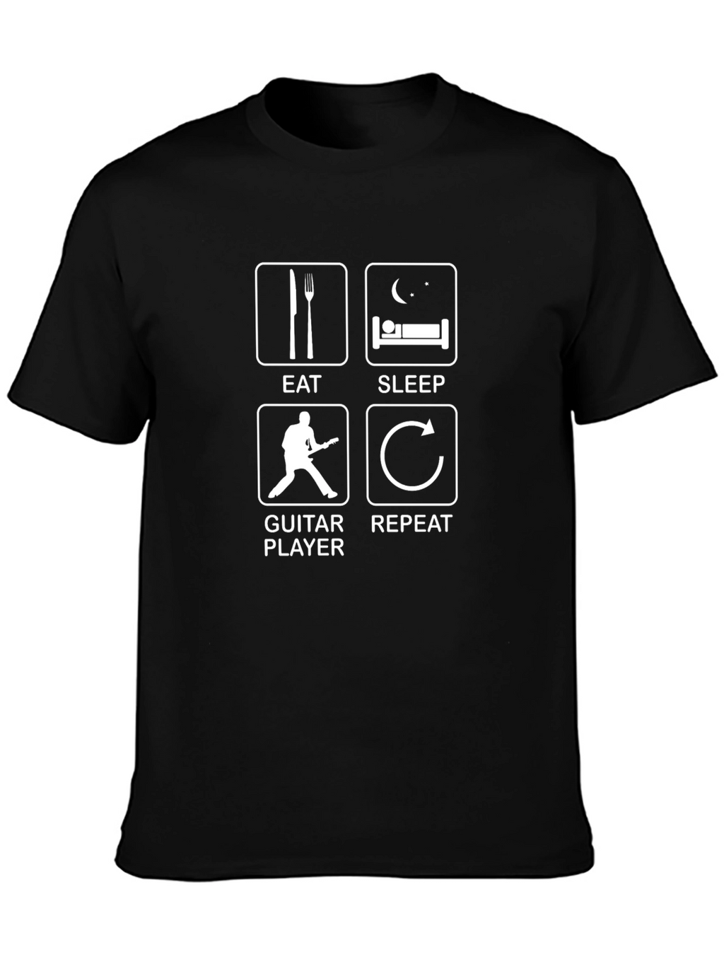 Eat Sleep Guitar Repeat Black Graphic T-Shirt