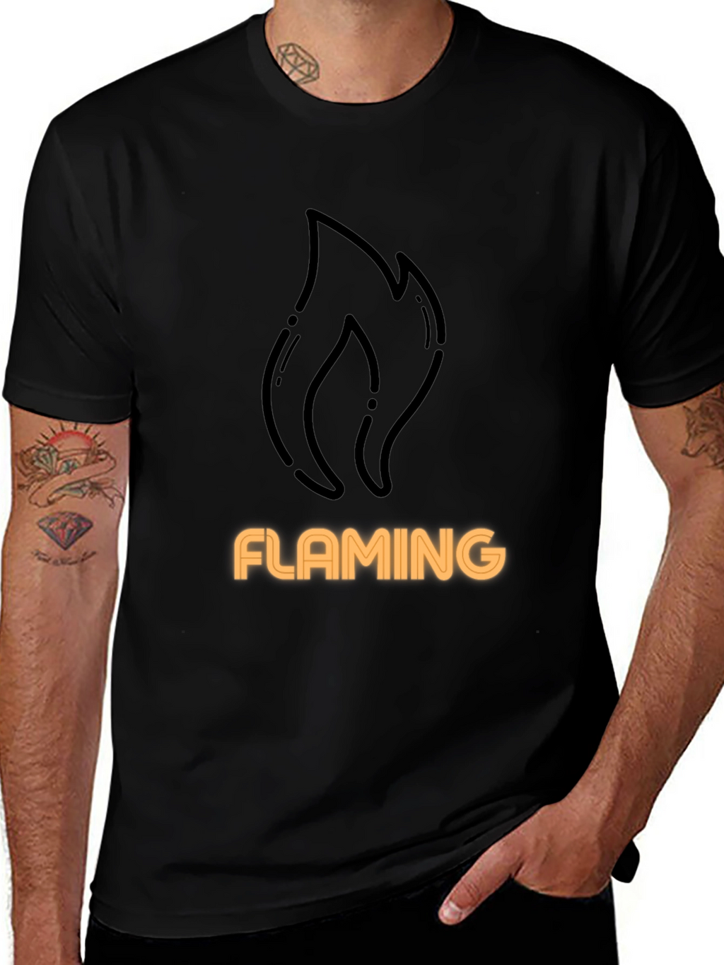 Flaming Graphic Tee - Black Cotton T-Shirt