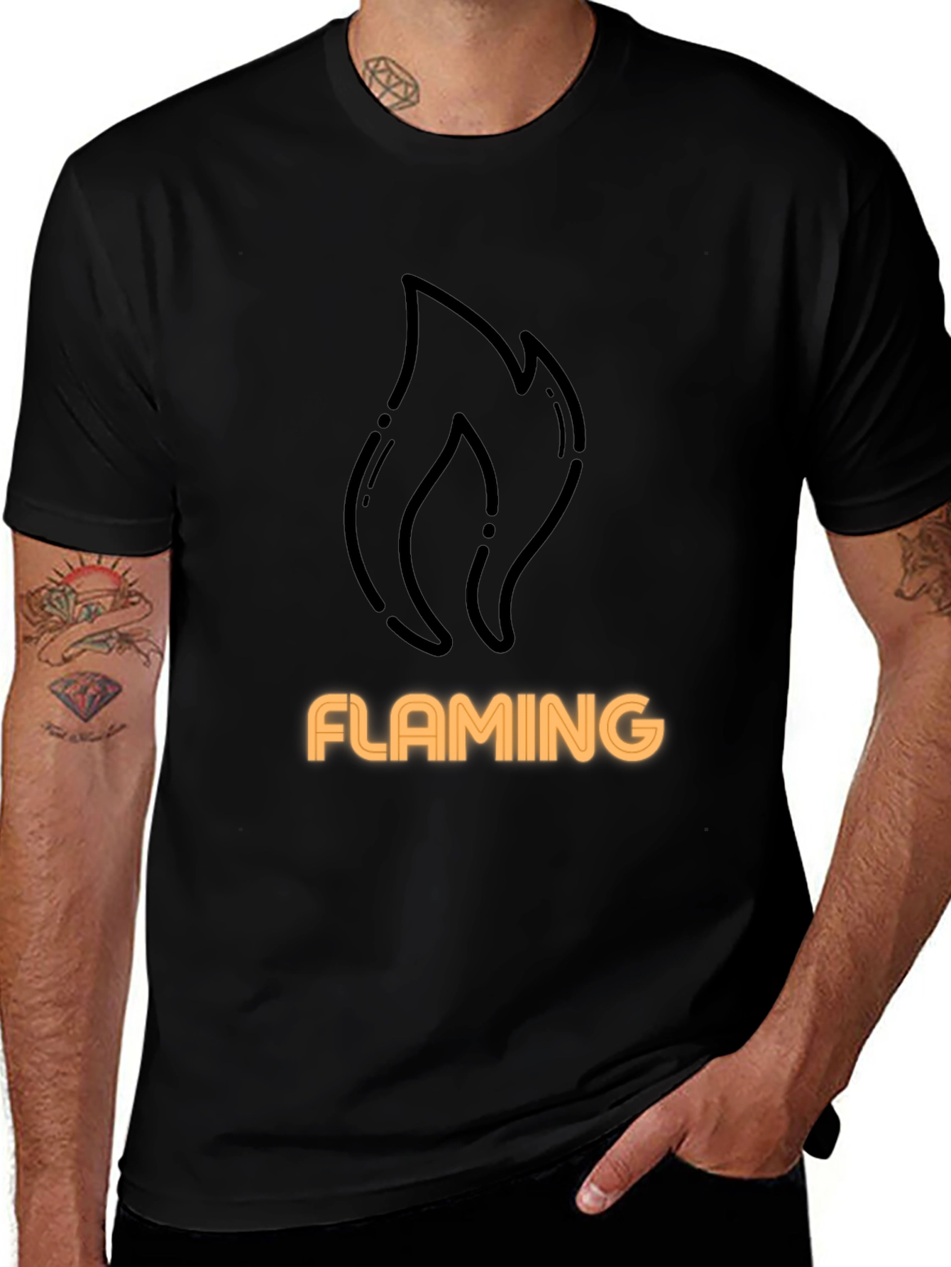 Flaming Graphic Tee - Black Cotton T-Shirt