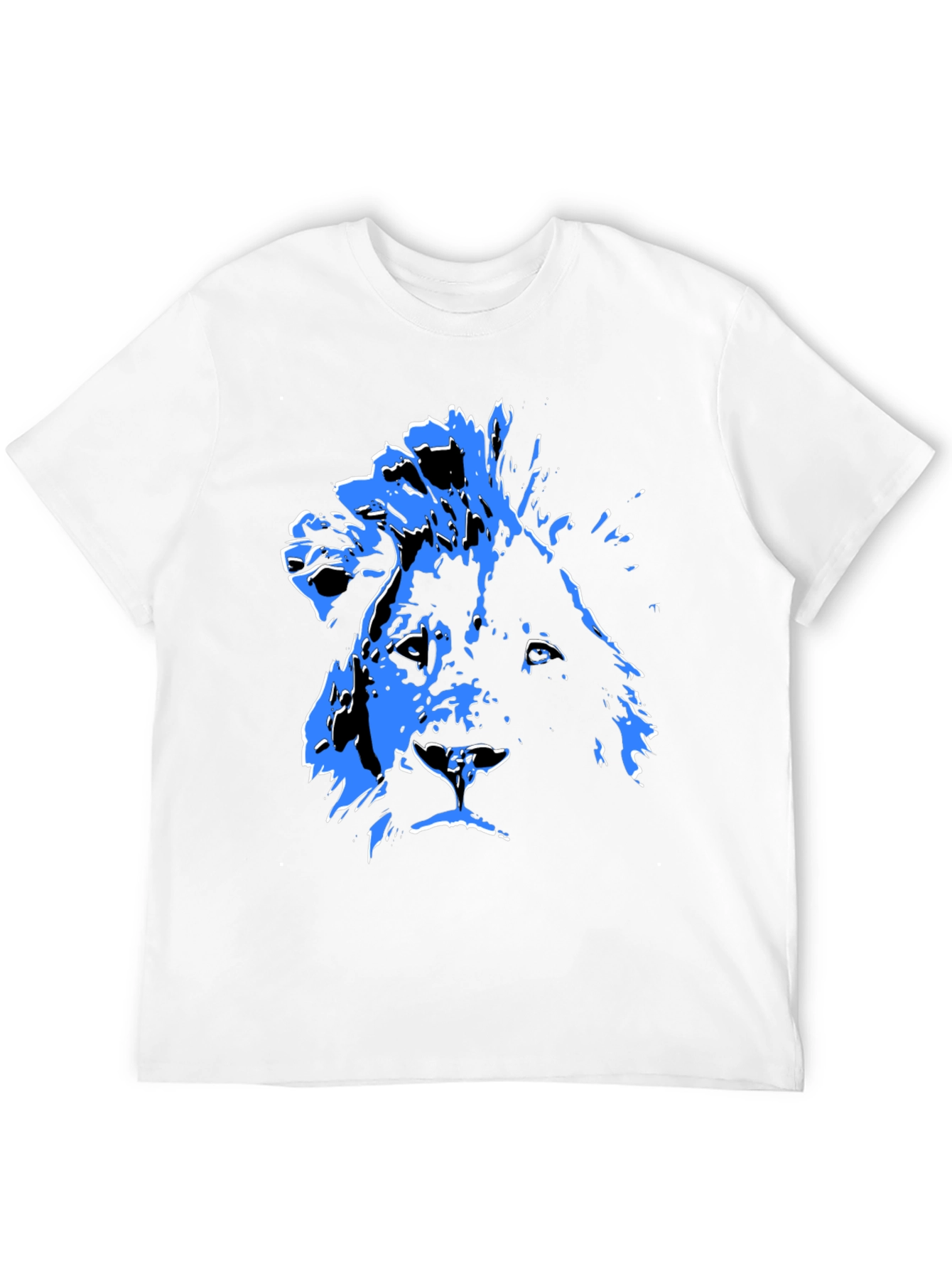 Lion Graphic Tee - Bold Blue Print on Black
