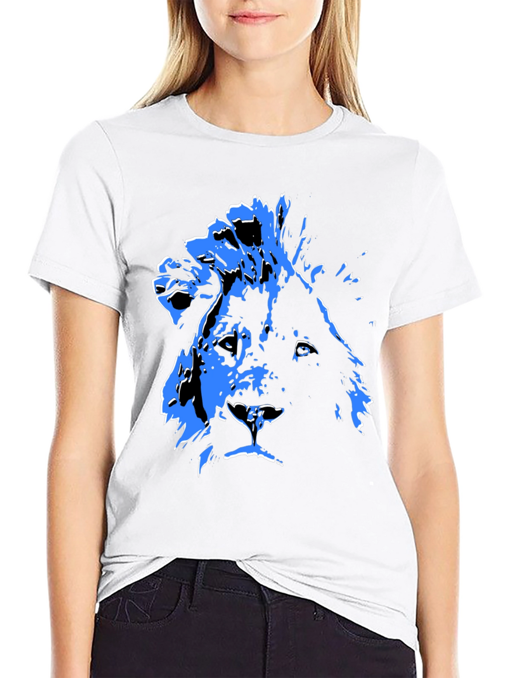 Lion Graphic Tee - Bold Blue Print on Black