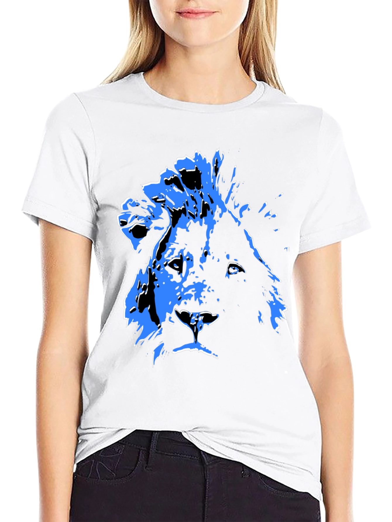 Lion Graphic Tee - Bold Blue Print on Black