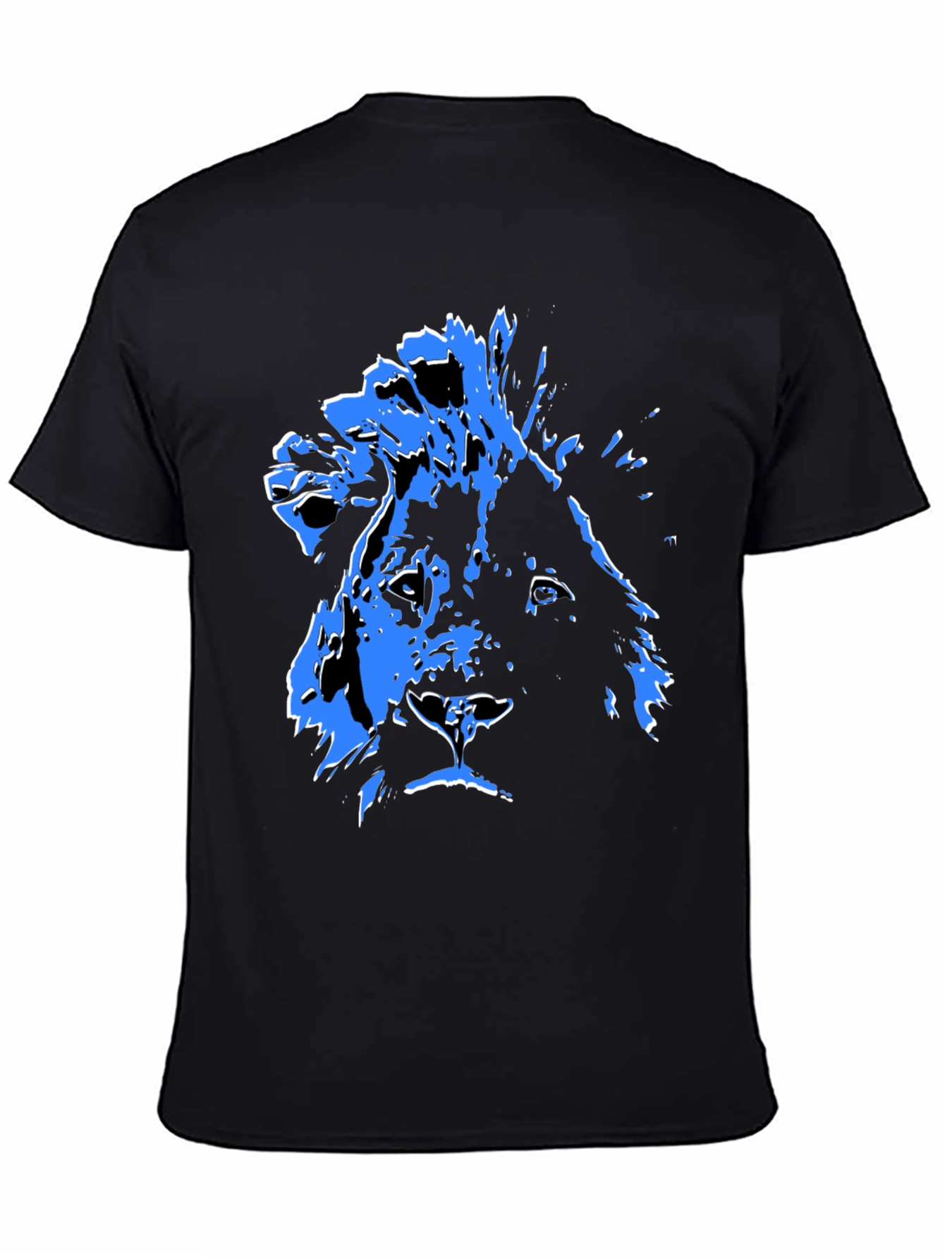 Lion Graphic Tee - Bold Blue Print on Black