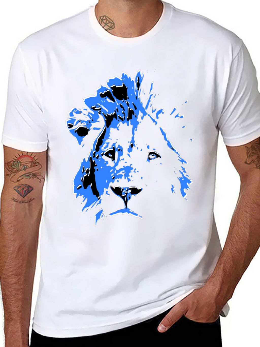 Lion Graphic Tee - Bold Blue Print on Black