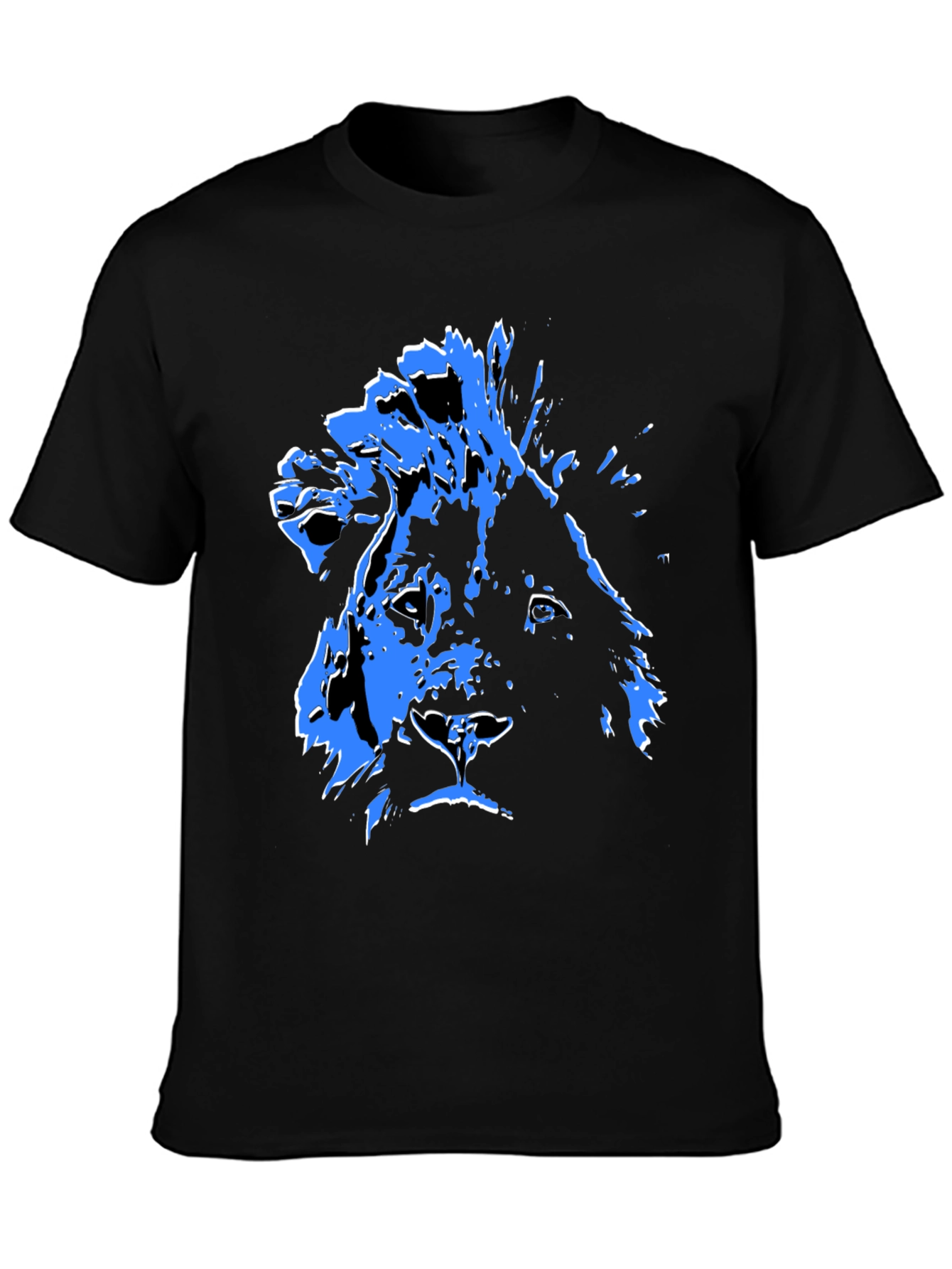 Lion Graphic Tee - Bold Blue Print on Black