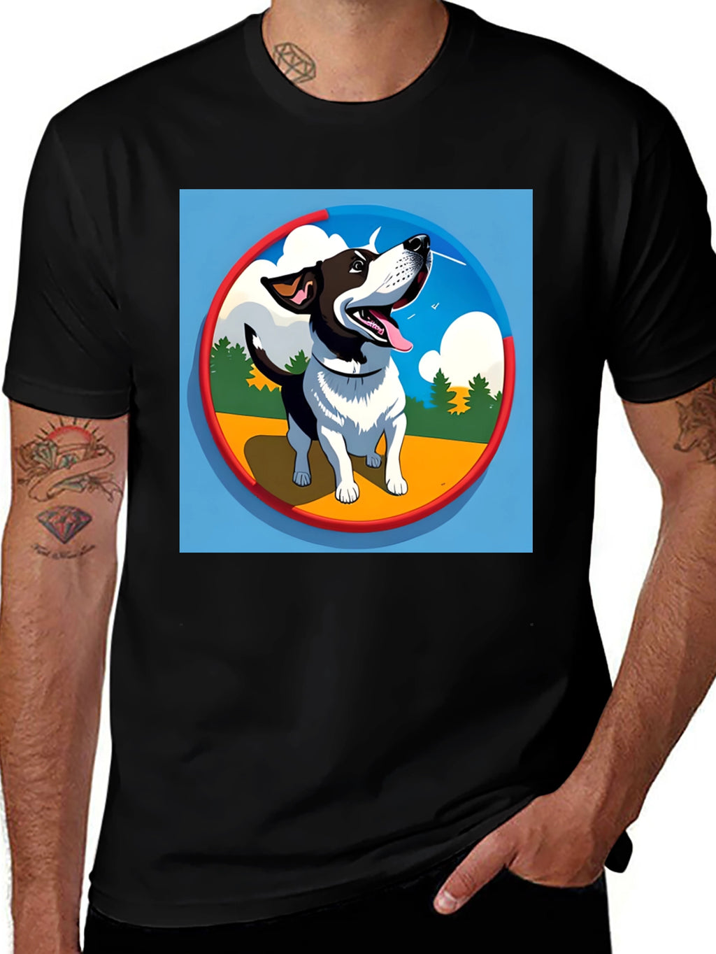 Dog Cartoon Graphic T-Shirt - Black
